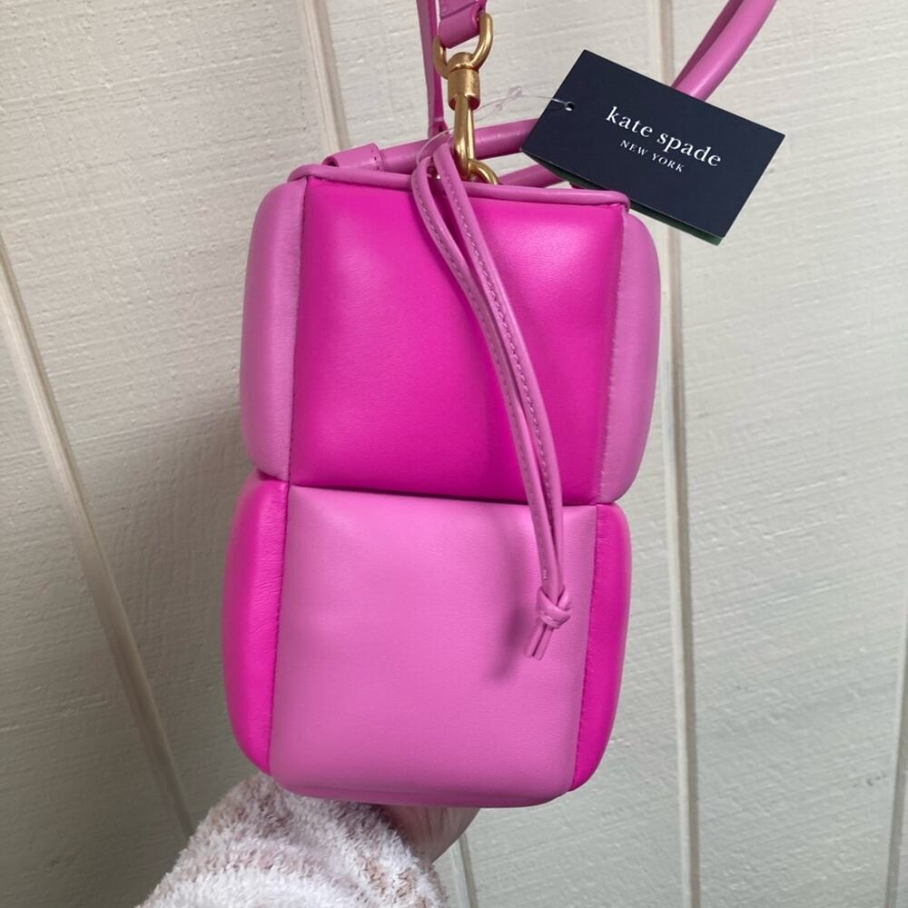 New Kate Spade Purse Boxxy Tote Vivid Snap Pink Quilted Handbag - Picture 11 of 16